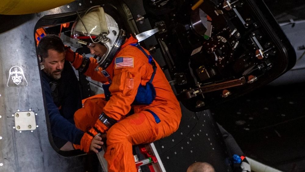 NASA astronaut Christina Birch practices Orion spacecraft entry