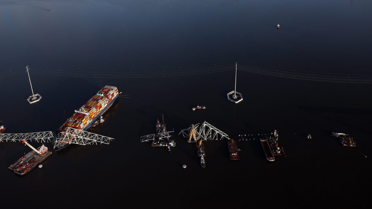 Container ship destroys Baltimore bridge, killing six.