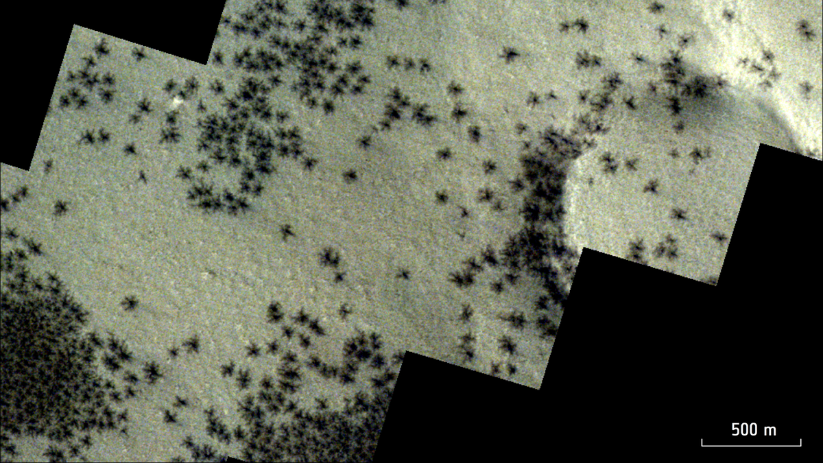 Mars Express captures spider-like features sprouting on Mars