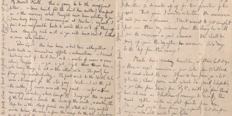 Magdalene College Digitizes George Mallory Letters